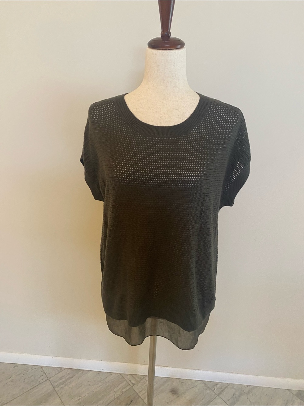 Ann Taylor Factory Black Short-Sleeve Open Knit Pullover
